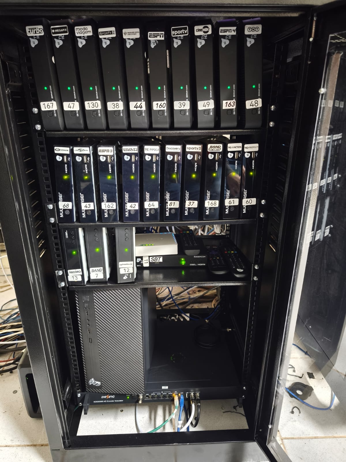 Vista frontal do rack Headend já em operação
